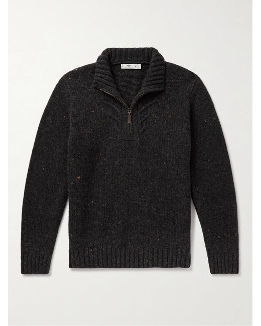 Inis Meáin Black Rowan Donegal Merino Wool And Cashmere-blend Half-zip Sweater for men