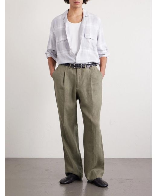 Officine Generale White Leto Camp-collar Checked Twill Shirt for men