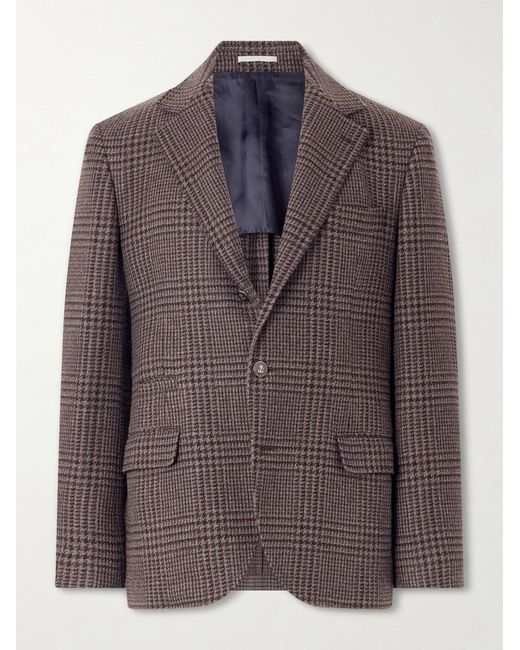 Brunello Cucinelli Brown Houndstooth Cashmere Blazer for men