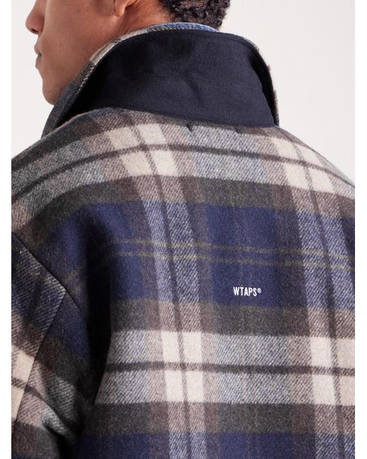 (w)taps Blue Wrecker Padded Checked Melton Wool-Blend Jacket for men