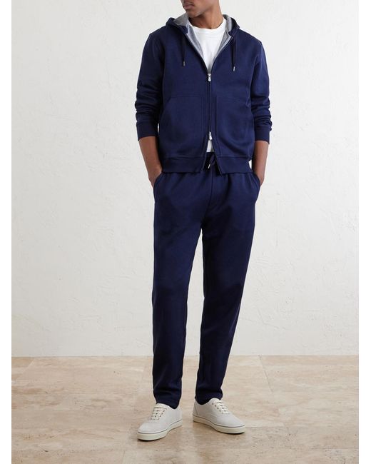 Brunello Cucinelli Blue Cotton-Blend Zip-Up Hoodie for men