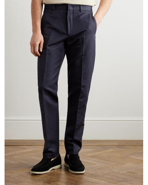 Loro Piana Blue Cedric Tapered Cotton And Linen-Blend Canvas Trousers for men