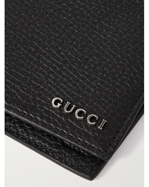 Gucci Black Logo-embellished Full-grain Leather Billfold Wallet for men