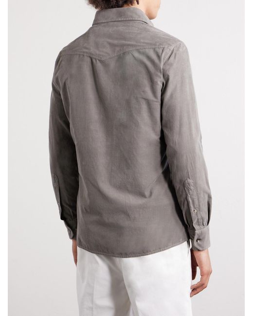 Brunello Cucinelli Gray Cutaway-Collar Cotton-Corduroy Western Shirt for men