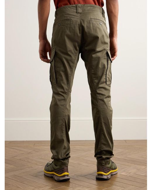 C P Company Green Slim-Fit Tapered Logo-Appliquéd Stretch-Cotton Sateen Cargo Trousers for men