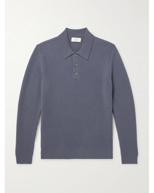 Mr P. Blue Ribbed Cashmere Polo Shirt for men