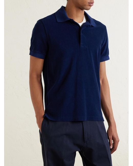 Tom Ford Blue Slim-fit Cotton-blend Terry Polo Shirt for men