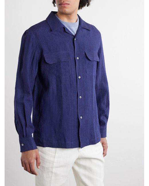 Thom Sweeney Blue Linen Shirt for men