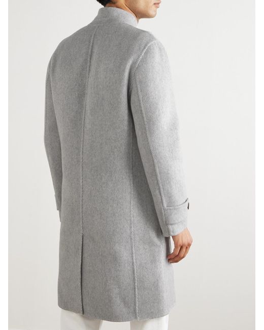 Eleventy Gray Herringbone Wool And Cashmere-Blend Overcoat for men
