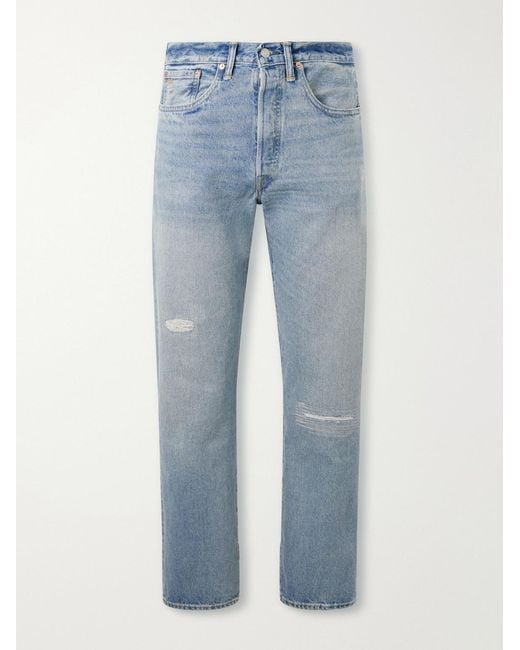 RRL Blue Straight-Leg Logo-Embroidered Distressed Jeans for men
