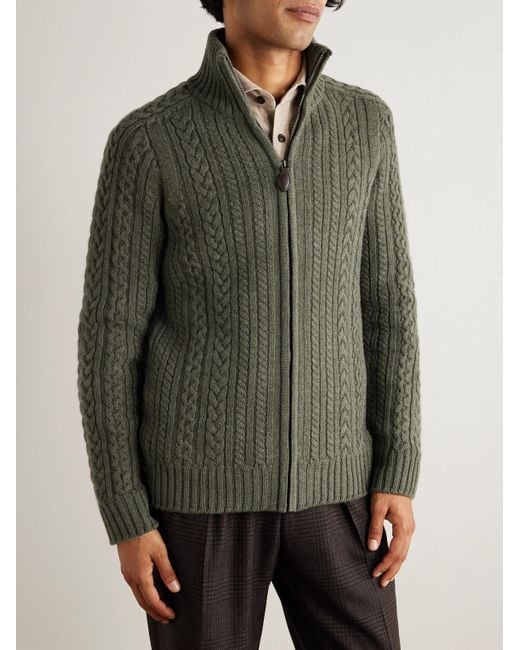 James Purdey & Sons Green Burlington Cable-Knit Wool And Cashmere Zip-Up Cardigan for men