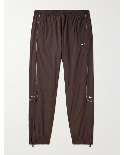 Nike Brown Solo Swoosh Tapered Logo-embroidered Nylon Track Pants for men