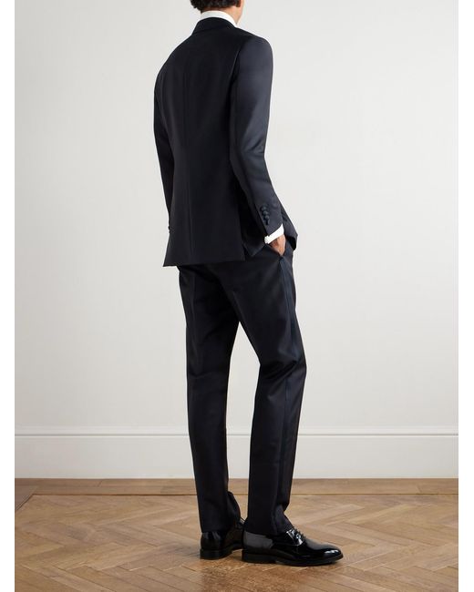 Thom Sweeney Blue Satin-Trimmed Wool And Mohair-Blend Tuxedo for men