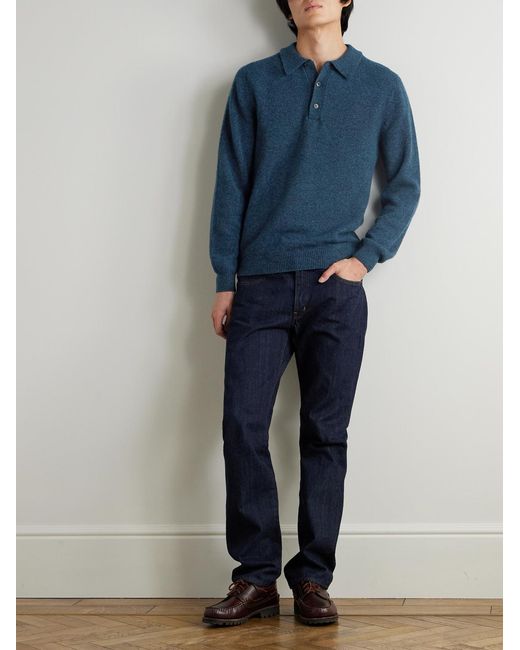 Sunspel Blue Wool Polo Shirt for men