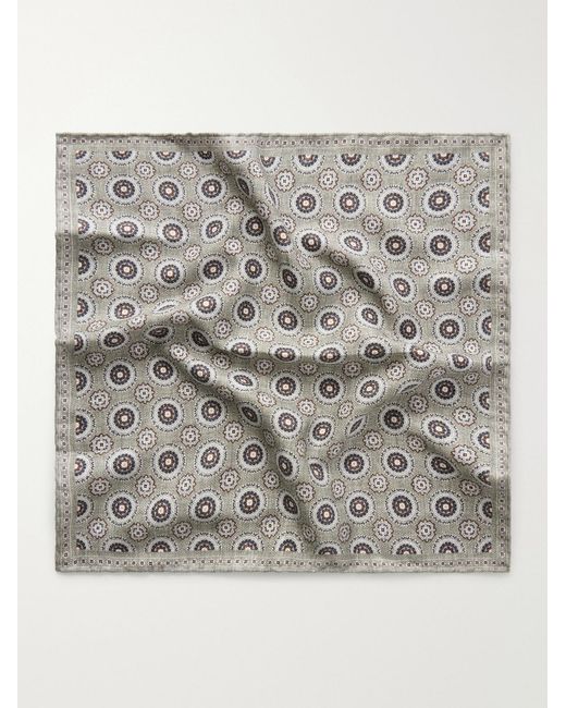 Brunello Cucinelli Gray Printed Silk Pocket Square for men