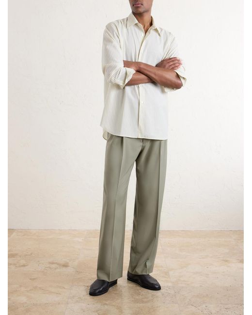 Auralee White Striped Wool-poplin Shirt for men