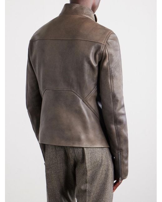 Rick Owens Brown Release Panelled Full-Grain Leather Jacket for men