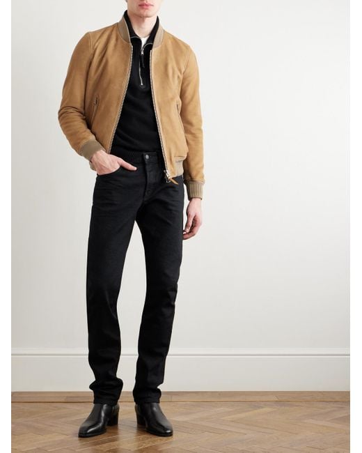Tom Ford Natural Leather-trimmed Suede Bomber Jacket for men