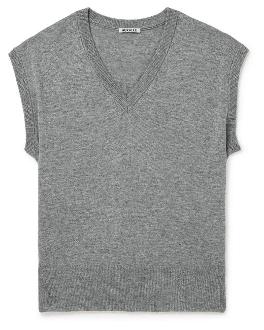 Auralee Gray Cashmere And Silk-blend Sweater Vest for men