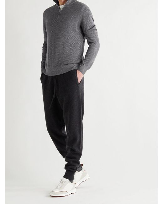 Loro Piana Blue Slim-Fit Ribbed Silk, Cashmere And Linen-Blend Half-Zip Sweater for men