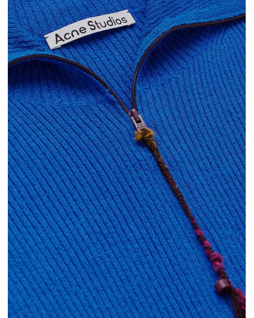 Acne Blue Kermeer Slim-Fit Ribbed-Knit Zip-Up Cardigan for men
