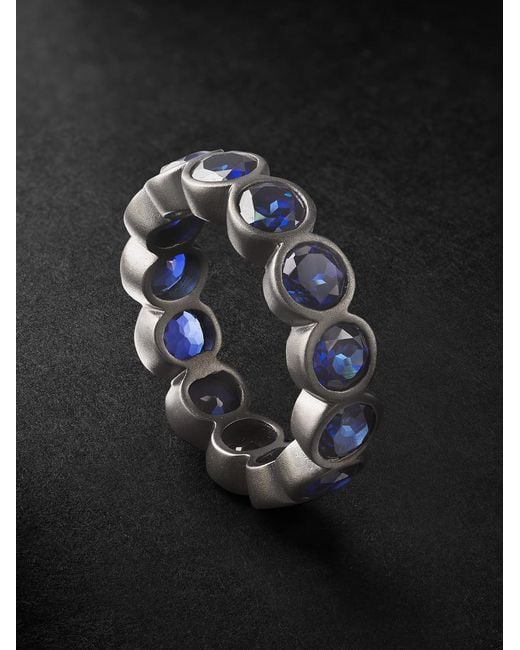 42 Suns Small 14-Karat Blackened Laboratory-Grown Sapphire Eternity Ring for men