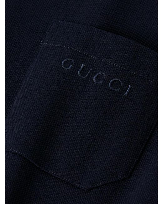 Logo-Embroidered Cotton-Piqué Polo Shirt di Gucci in Blue da Uomo