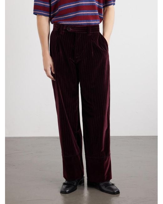 Enfants Riches Deprimes Purple Tapered Pleated Striped Cotton-Velvet Trousers for men