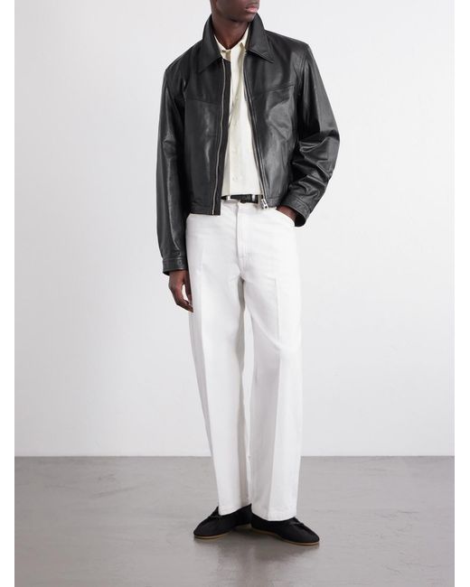 Lemaire Black Leather Biker Jacket for men