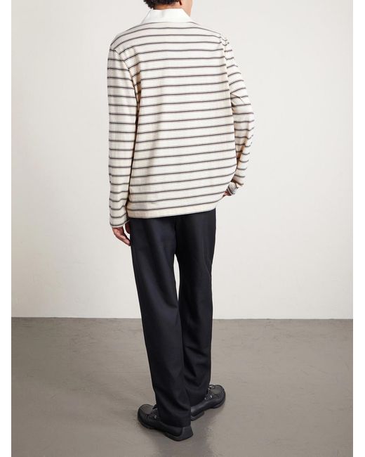 A.P.C. White Striped Organic Cotton-jersey Polo Shirt for men