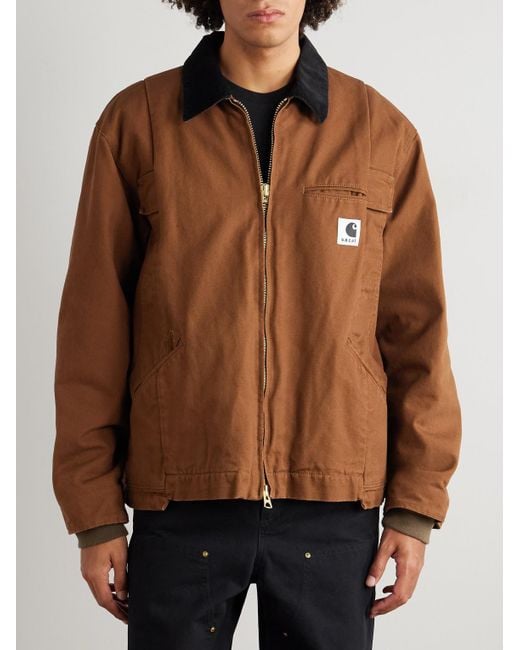 Sacai Brown Carhartt Wip Cotton Corduroy-trimmed Panelled Cotton-canvas Jacket for men