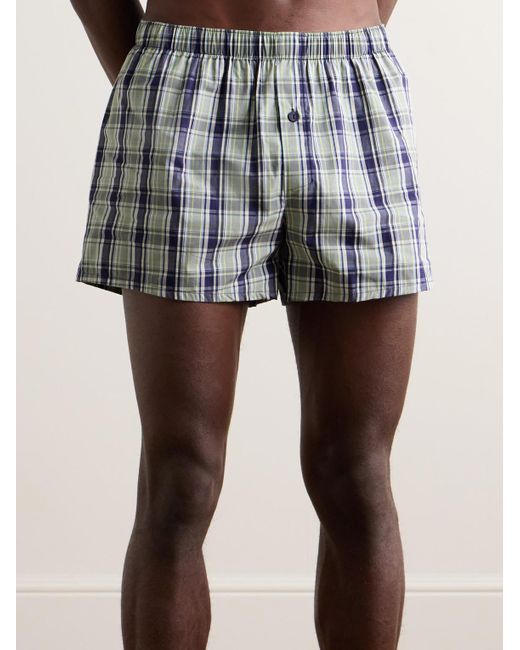 Hanro Blue Fancy Checked Cotton Boxer Shorts for men