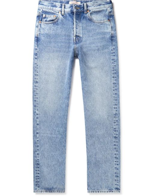 Valentino Garavani Blue Straight-leg Logo-detailed Distressed Denim Jeans for men