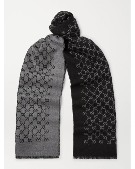 Gucci Gray Reversible Logo-Print Wool Scarf for men
