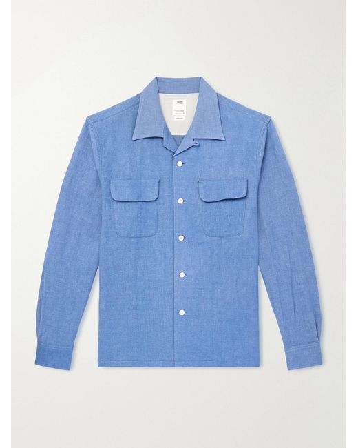 Carrow Convertible-Collar Wool And Linen-Blend Shirt di Visvim in Blue da Uomo