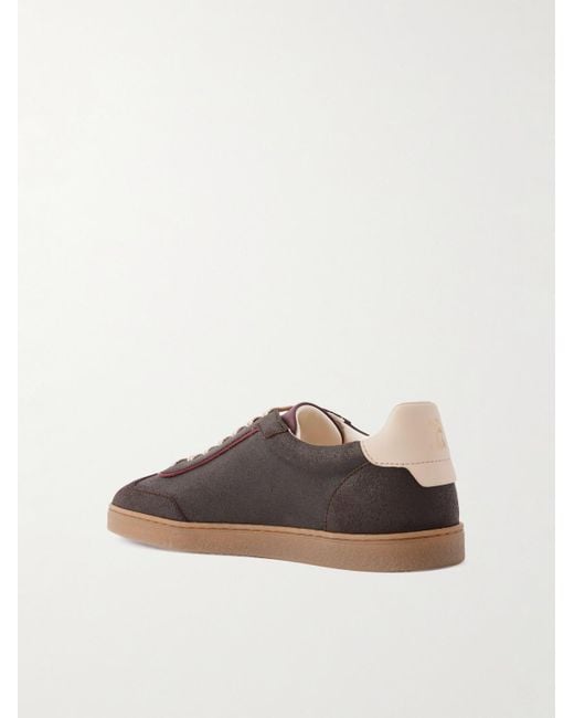 Brunello Cucinelli Brown Coda Di Rondine Leather-trimmed Waxed-suede Sneakers for men