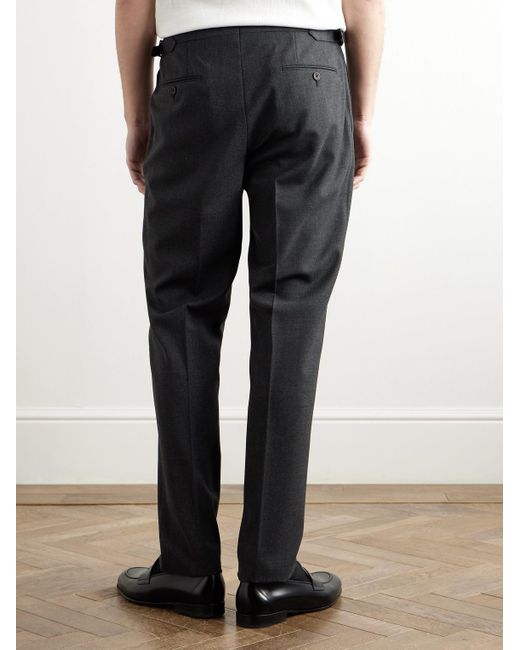 Thom Sweeney Blue Straight-Leg Peated Wool Trousers for men