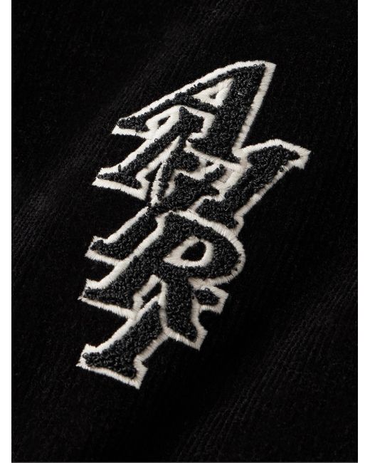 Amiri Black Logo-appliquéd Leather-trimmed Cotton-blend Corduroy Varsity Jacket for men