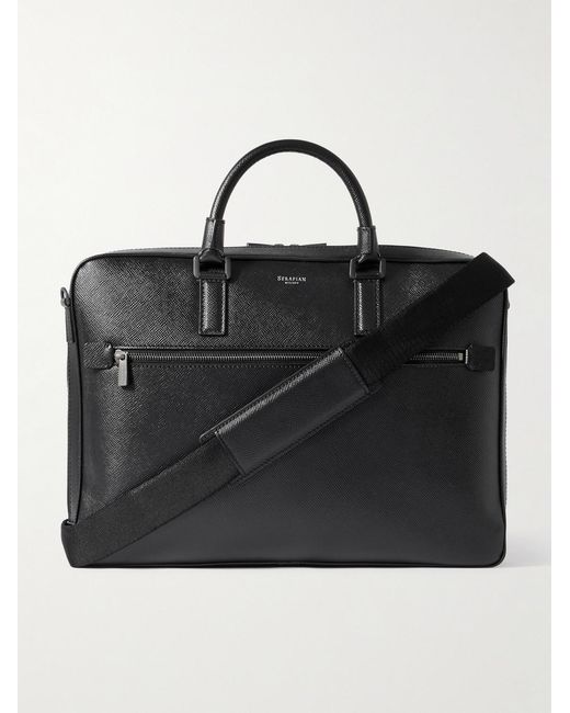 Serapian Black Evoluzione Cross-Grain Leather Briefcase for men