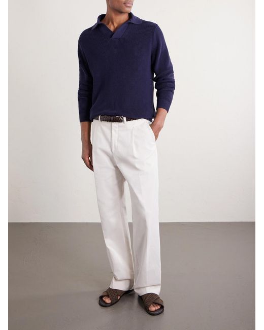 Thom Sweeney Blue Cotton Polo Sweater for men