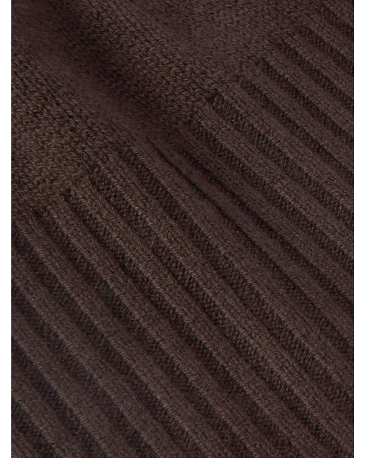 Allude Brown Ribbed Cashmere Beanie for men