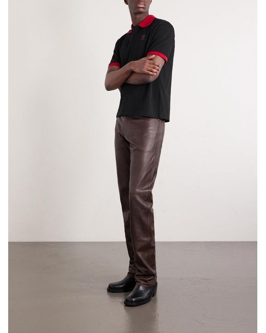 Versace Black Logo-embroidered Cotton-piqué Polo Shirt for men
