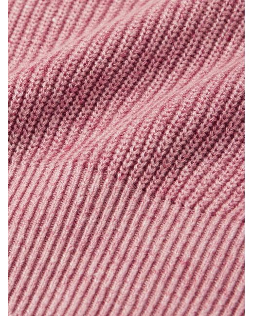 Brunello Cucinelli Pink Ribbed Linen And Cotton-blend T-shirt for men