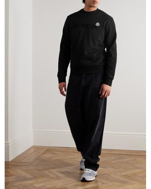Moncler Black Logo-Flocked Appliquéd Cotton-Jersey Sweatshirt for men