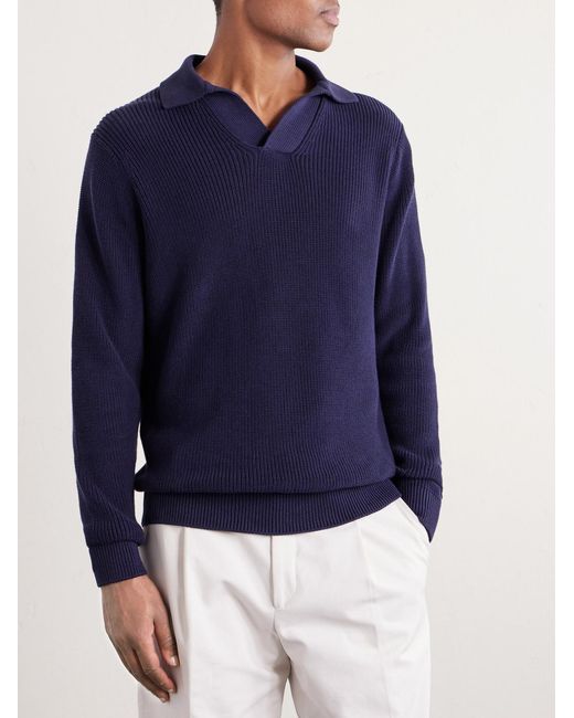 Thom Sweeney Blue Cotton Polo Sweater for men