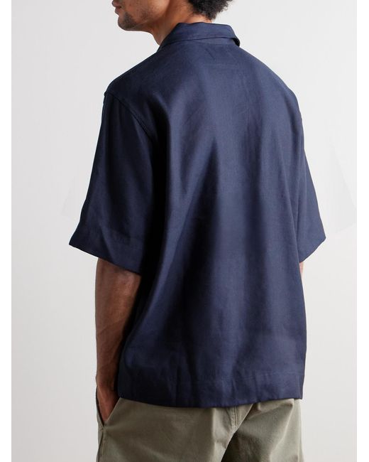 NN07 Blue Bruno 1808 Lenzing Ecovero And Linen-Blend Half-Zip Polo Shirt for men