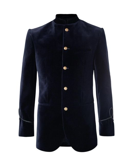 Favourbrook Midnight-blue Slim-fit Mandarin-collar Cotton-velvet Tuxedo Jacket for men