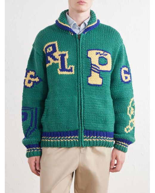 Polo Ralph Lauren Green Intarsia-knit Wool Zip-up Sweater for men