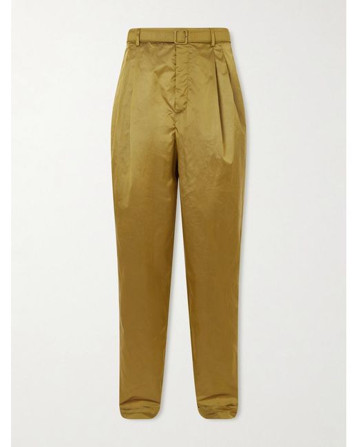 Saint Laurent Yellow Tapered Belted Pleated Shell Trousers for men