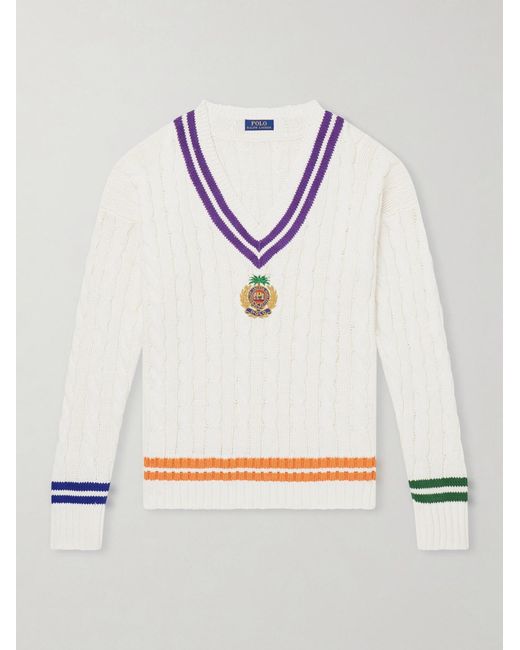 Polo Ralph Lauren White Logo-Embroidered Cotton Sweater for men